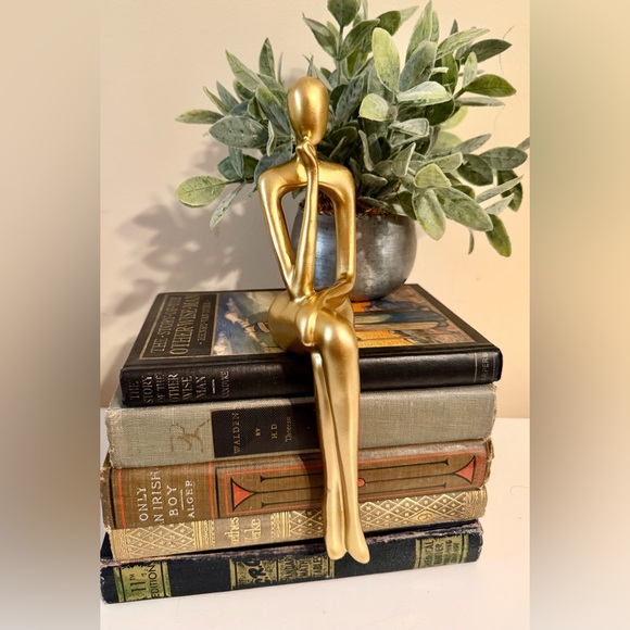 Source Unknown Other - Gold Thinker Bookshelf Sitter Minimalist Figure Gift for Reader